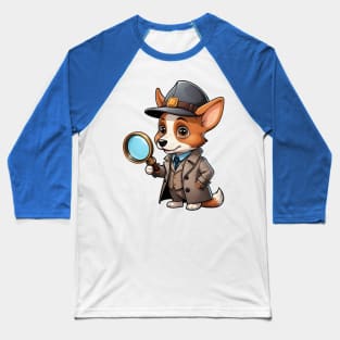 Cute Detective Dog with Magnifying Glass Baseball T-Shirt